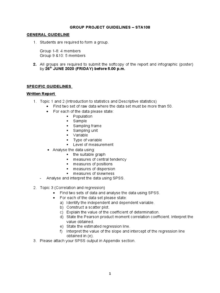 STA108 Group Project Report Guidelines | PDF | Descriptive Statistics ...