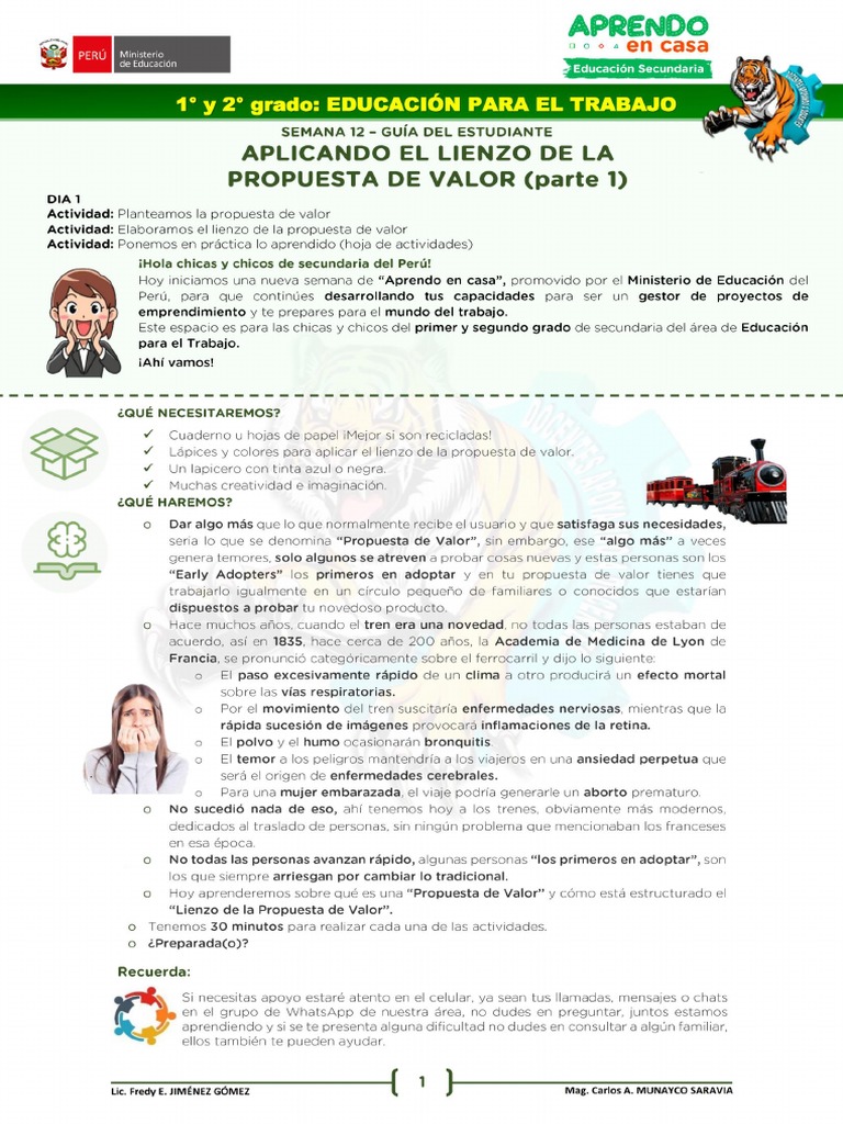 EPT SEMANA 12 Aplicando El Lienzo de La Propuesta de Valor 1° y 2° PDF