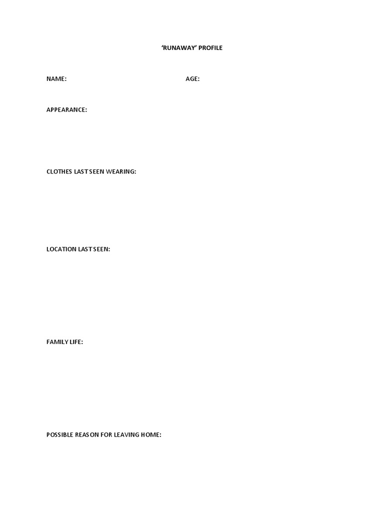 Runaway Profile: Missing Person Details | PDF