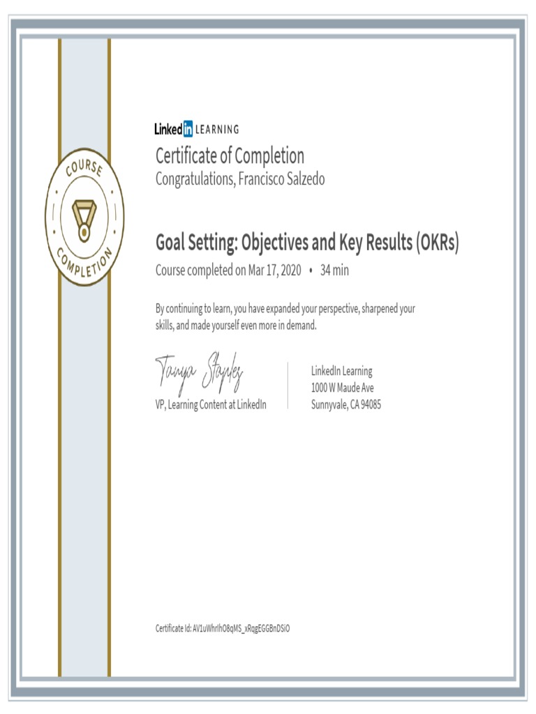 OKRs Course Completion Certificate | PDF