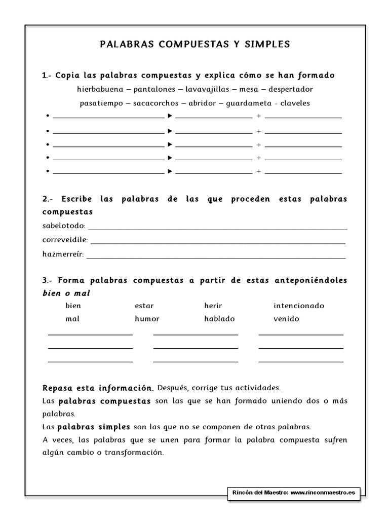 Palabras Compuestas Y Simples Deportes Ocio