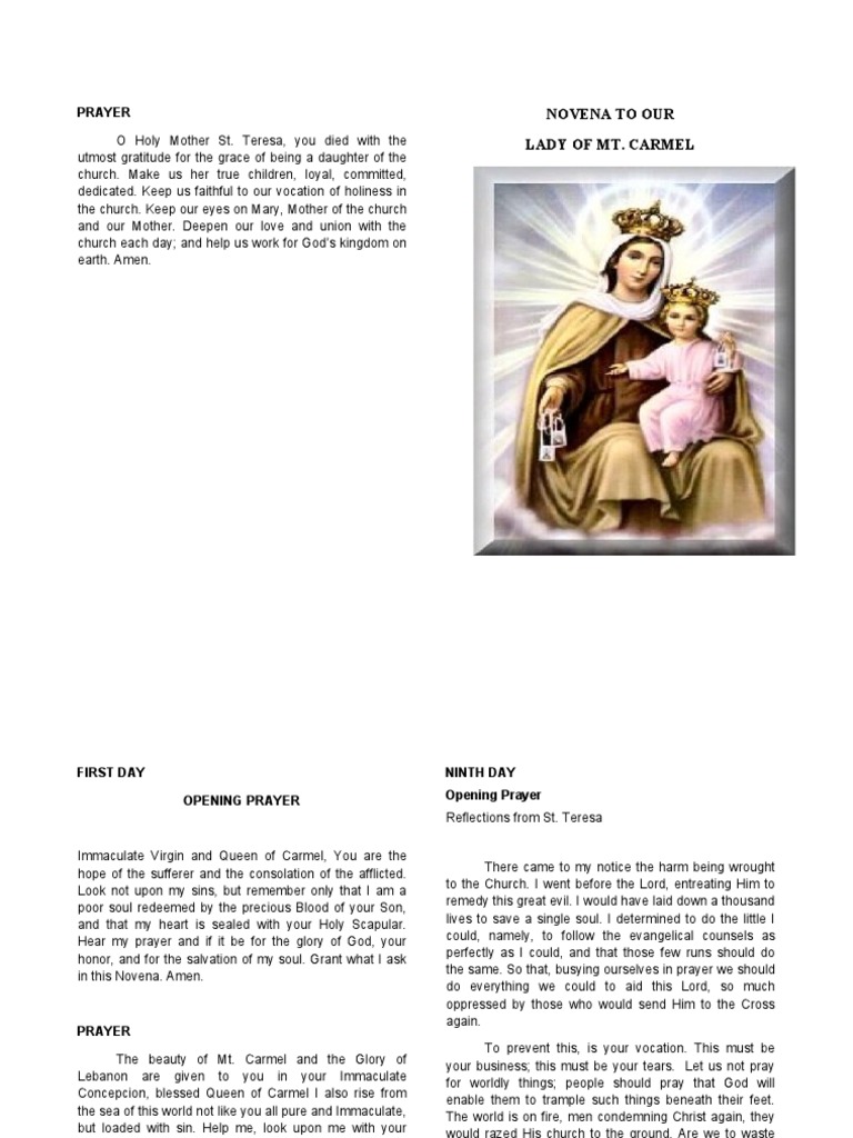 Prayer: Novena To Our Lady of Mt. Carmel | PDF | Mary, Mother Of Jesus ...