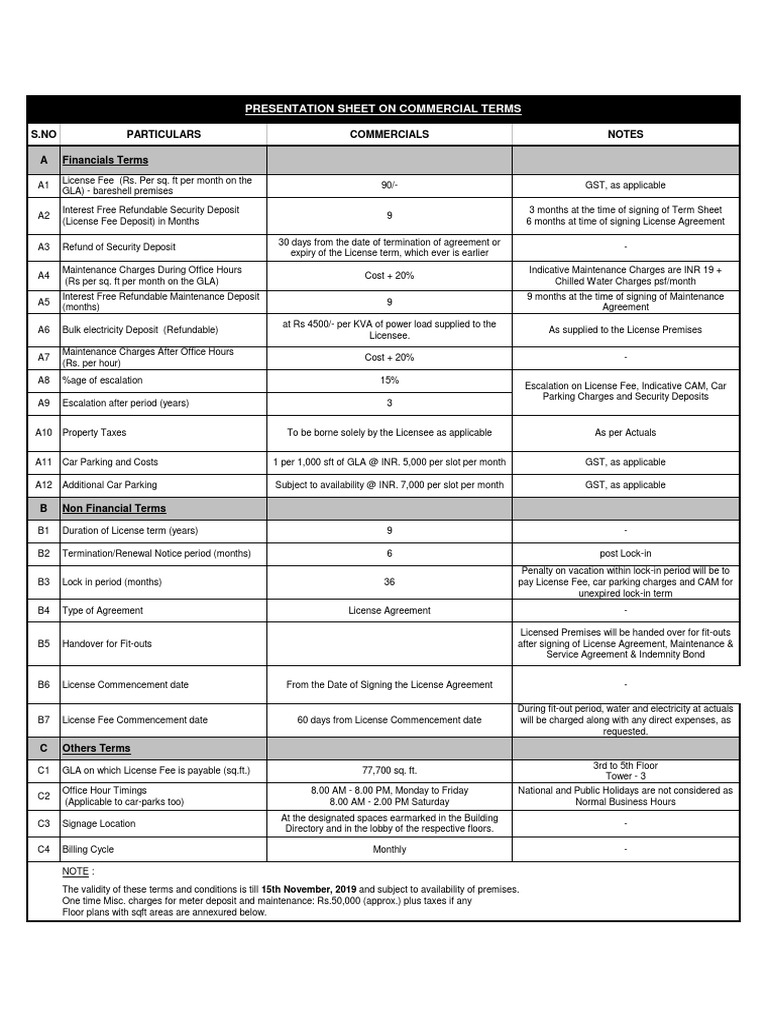 presentation-sheet-on-commercial-terms-s-no-particulars-commercials
