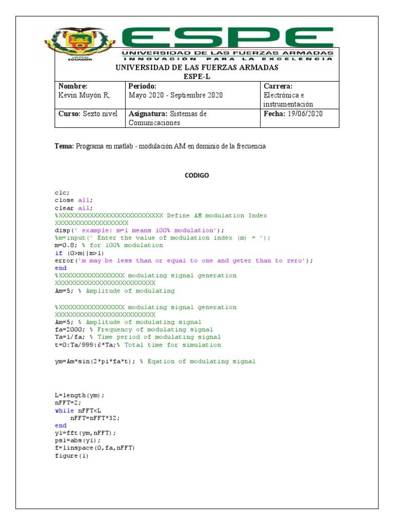 AM Modulation in MATLAB Code | PDF | Modulation | Telecommunications