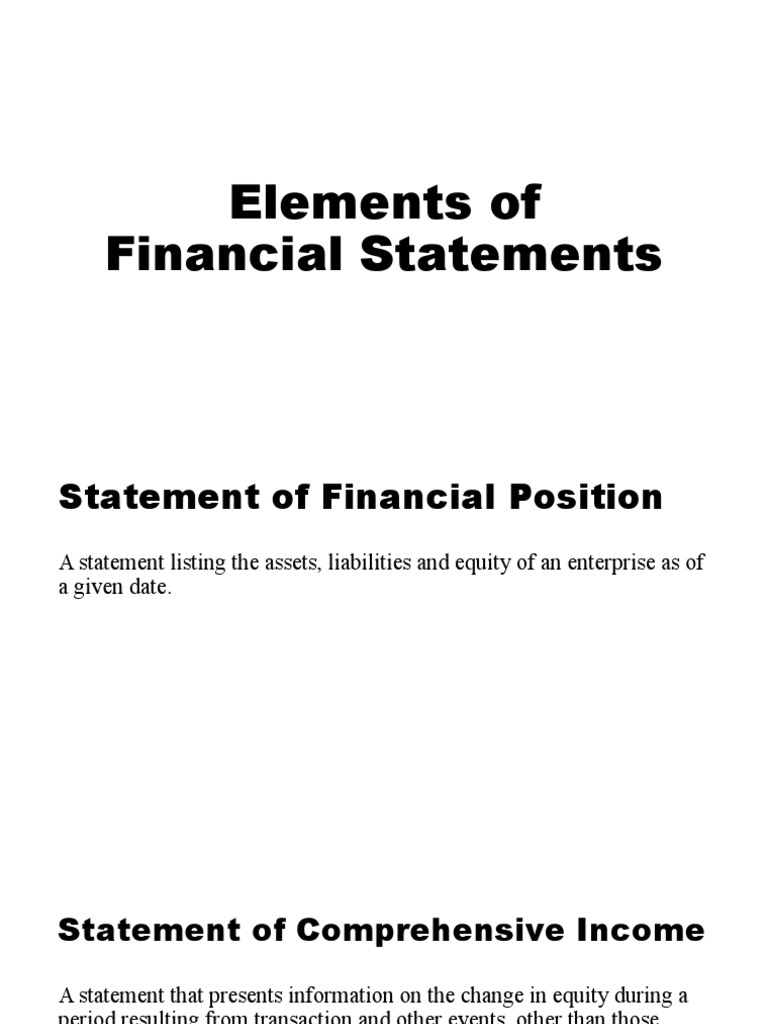 Key Elements of Financial Statements | PDF | Equity (Finance) | Balance ...