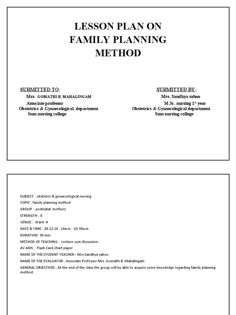 Family Planning Methods Lesson Plan | PDF | Birth Control | Combined ...