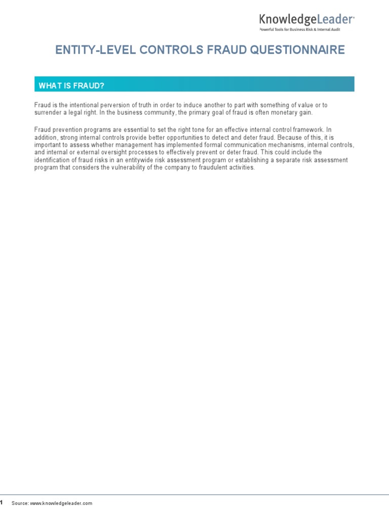Entity-Level Fraud Controls Assessment | PDF | Internal Control ...