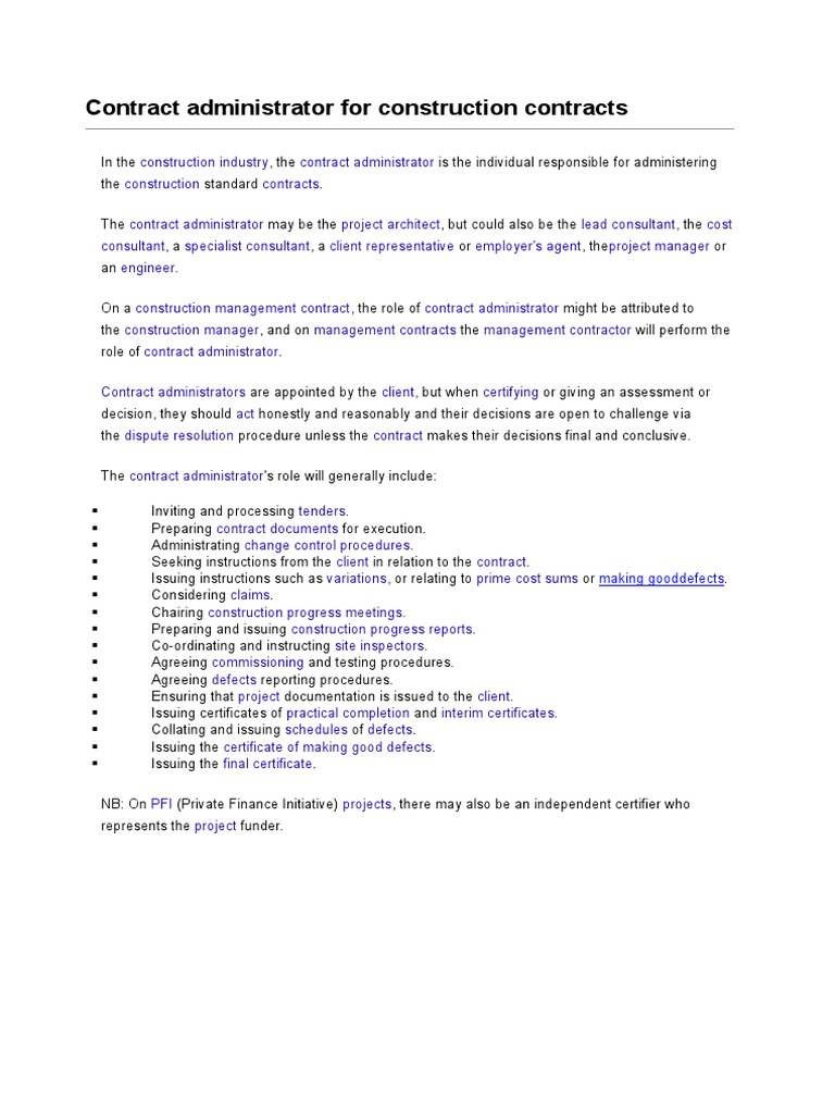 Role of Contract Administrator in Construction | PDF | Finance & Money ...