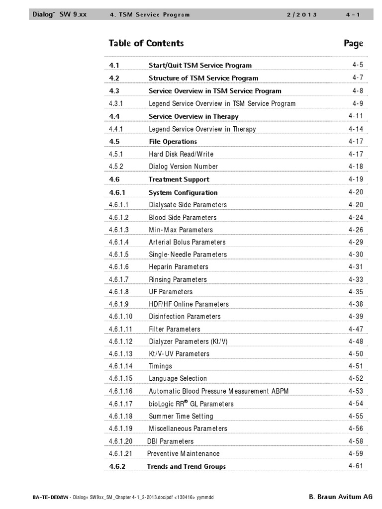 Dialog+ SW9.xx, Service Manual, Chapter 4, TSM Service Program, Edition ...