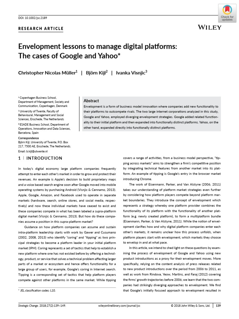 Envelopment Lessons To Manage Digital Platforms The Cases of Goo 2018