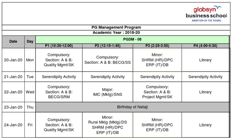 PG Management Program Academic Year: 2018-20: Date Day PGDM - 08 | PDF