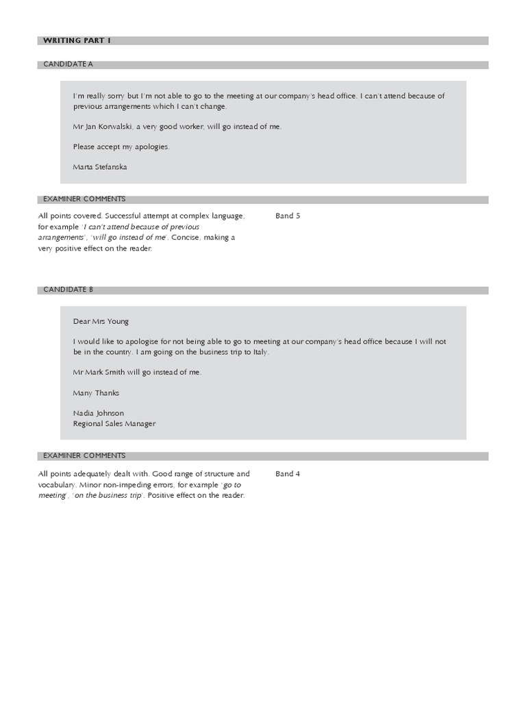 Business Vantage Writing Sample Paper 1 Answer Key PDF Business