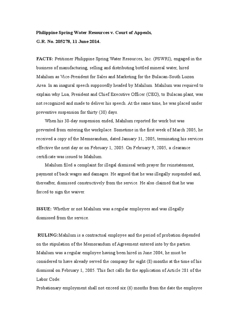 PSWRI vs. Mahilum: Dismissal Case Analysis | PDF | Employment | Labour Law