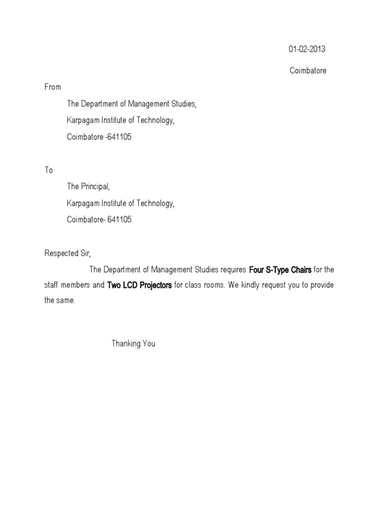 Request for Chairs and Projectors | PDF