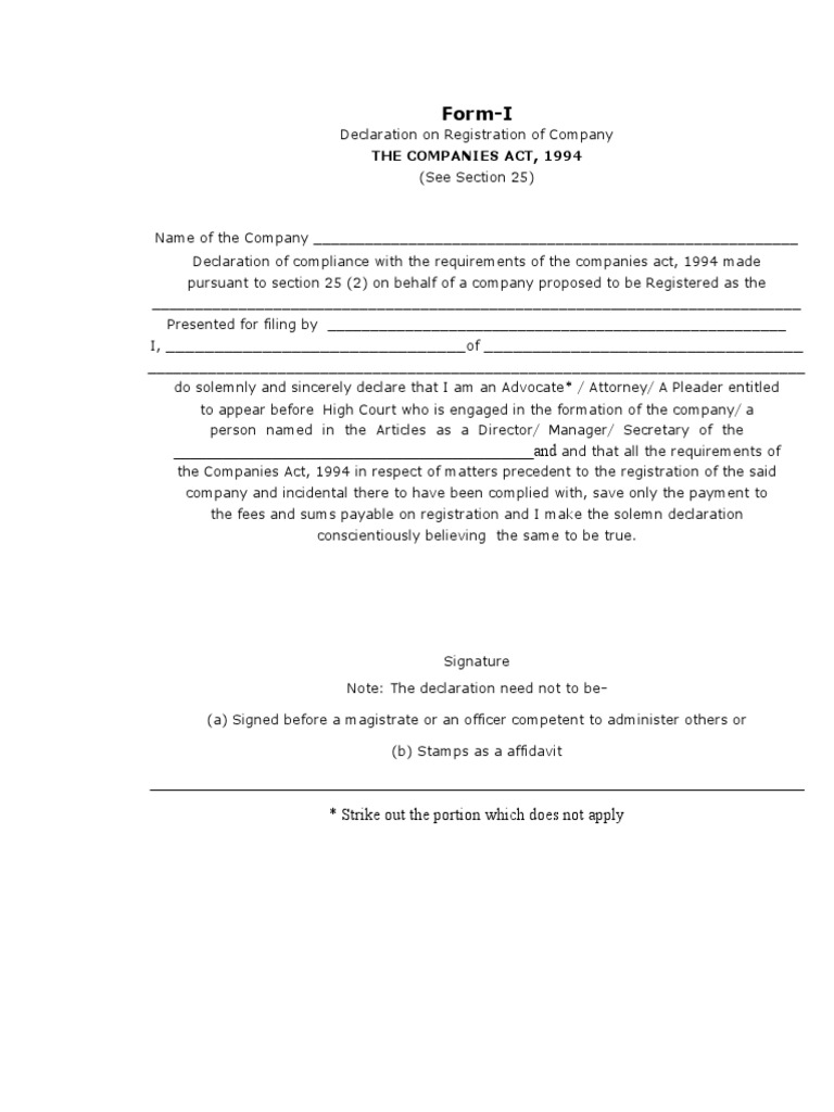 Company Registration Declaration Form | PDF | Business | Law