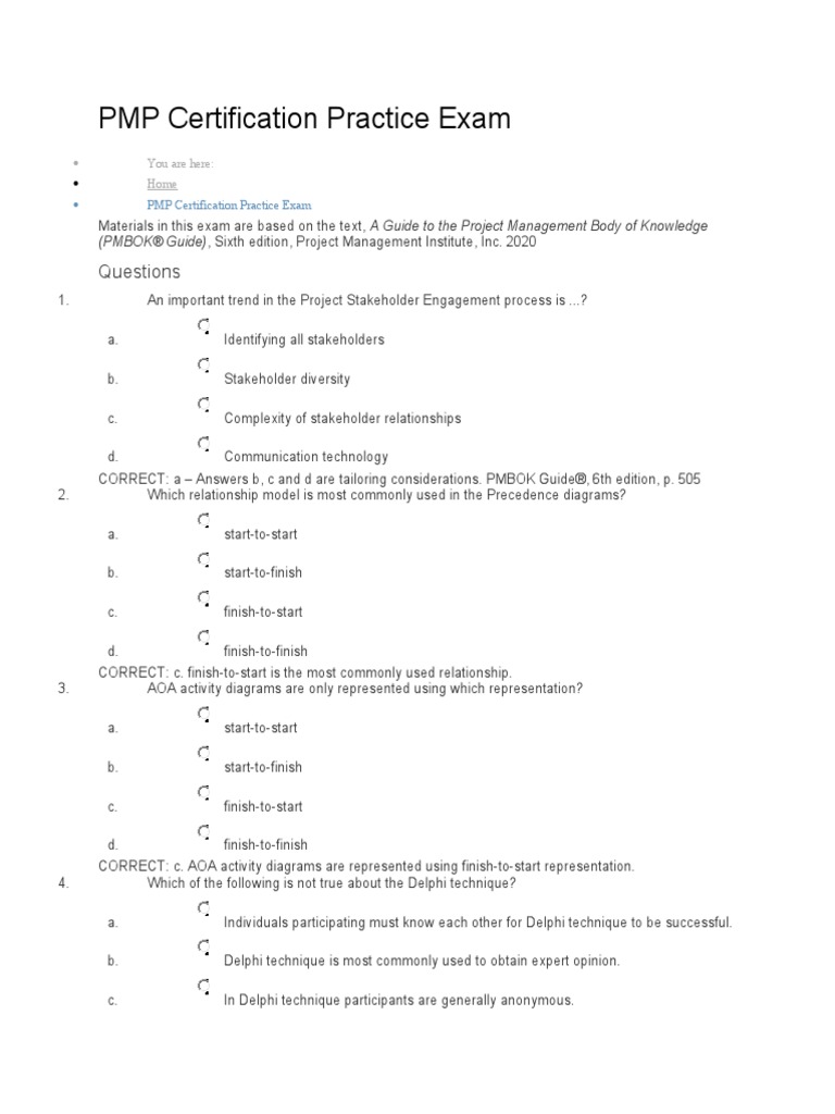 PMP Certification Practice Exam Questions Accuracy And Precision