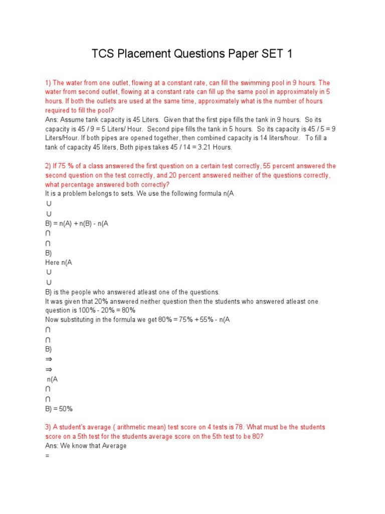 TCS Placement Questions Paper SET 1 PDF | PDF | Area | Seed