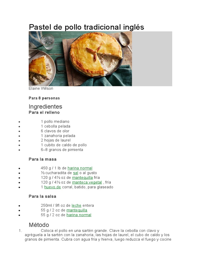 Pastel de Pollo Tradicional Inglés | PDF | Caldo | Cocina occidental