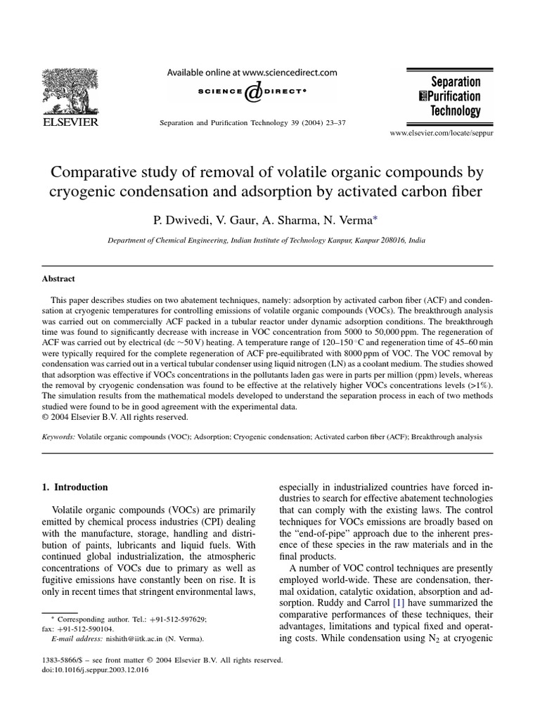 Comparative Study of Removal of Volatile Organic Compounds by Cryogenic ...