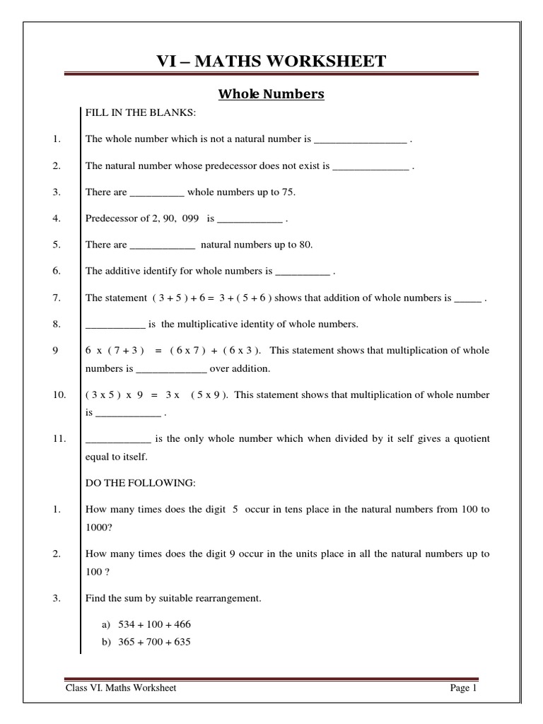 CBSE Class 6 Maths Practice Worksheets | PDF | Fraction (Mathematics ...