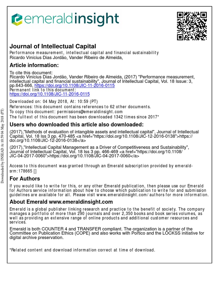 Journal of Intellectual Capital: Article Information | PDF | Human ...