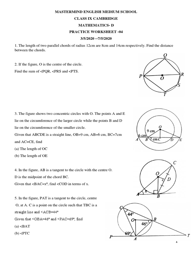 Mastermind English Medium School Class Ix Cambridge Mathematics-D ...
