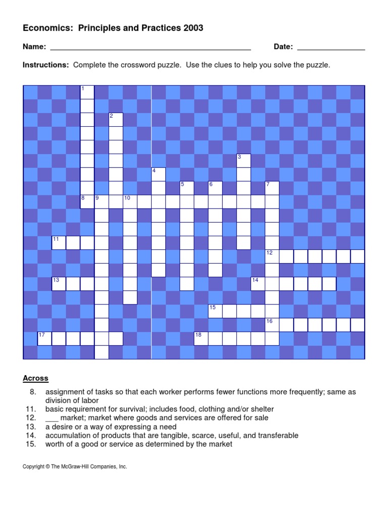 Crossword Puzzle Pdf Factors Of Production Value Economics