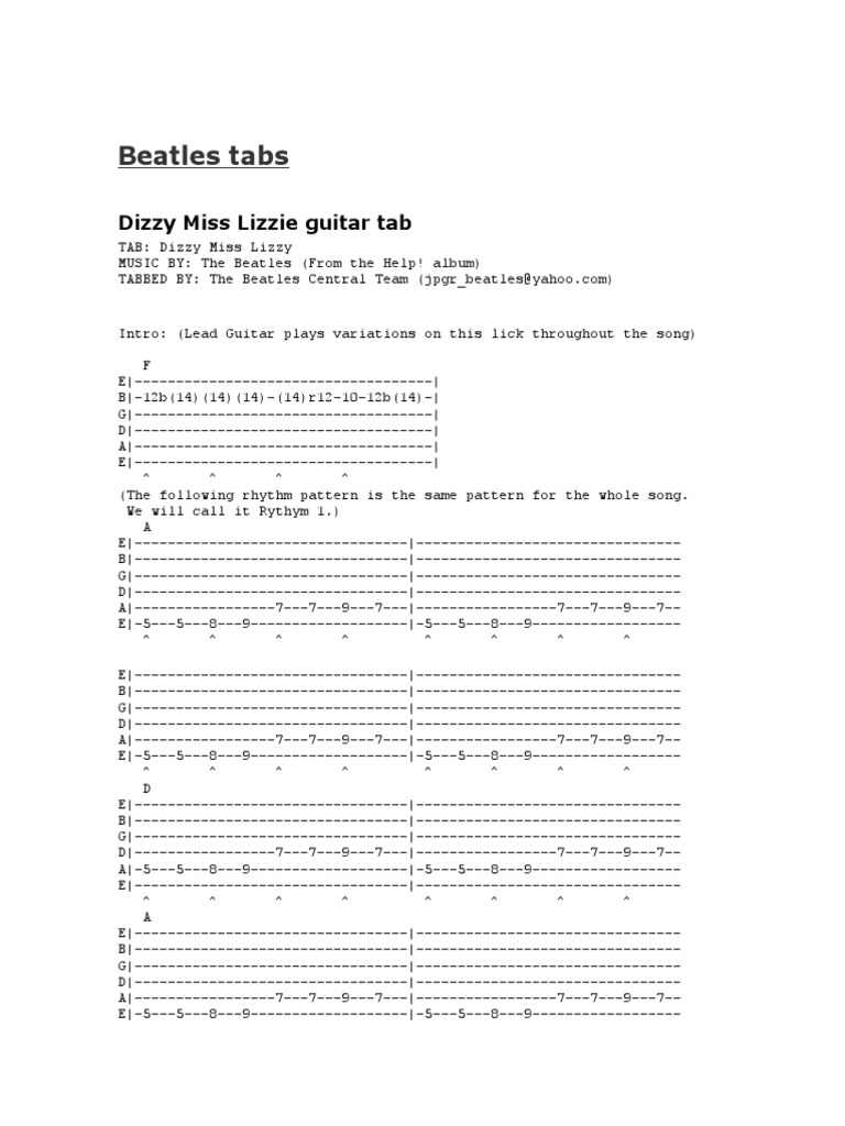 Dizzy Miss Lizzy Guitar Tab | PDF | Song Structure | British Pop Songs