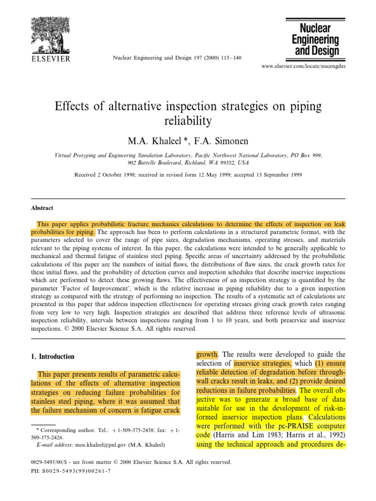 Effects of Alternative Inspection Strategies On Piping Reliability ...