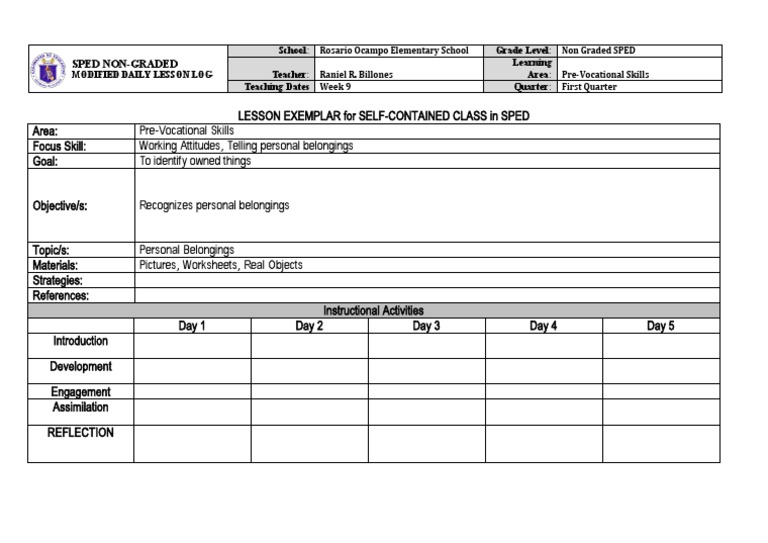 SPED Non-Graded Lesson Plan: Week 9 | PDF