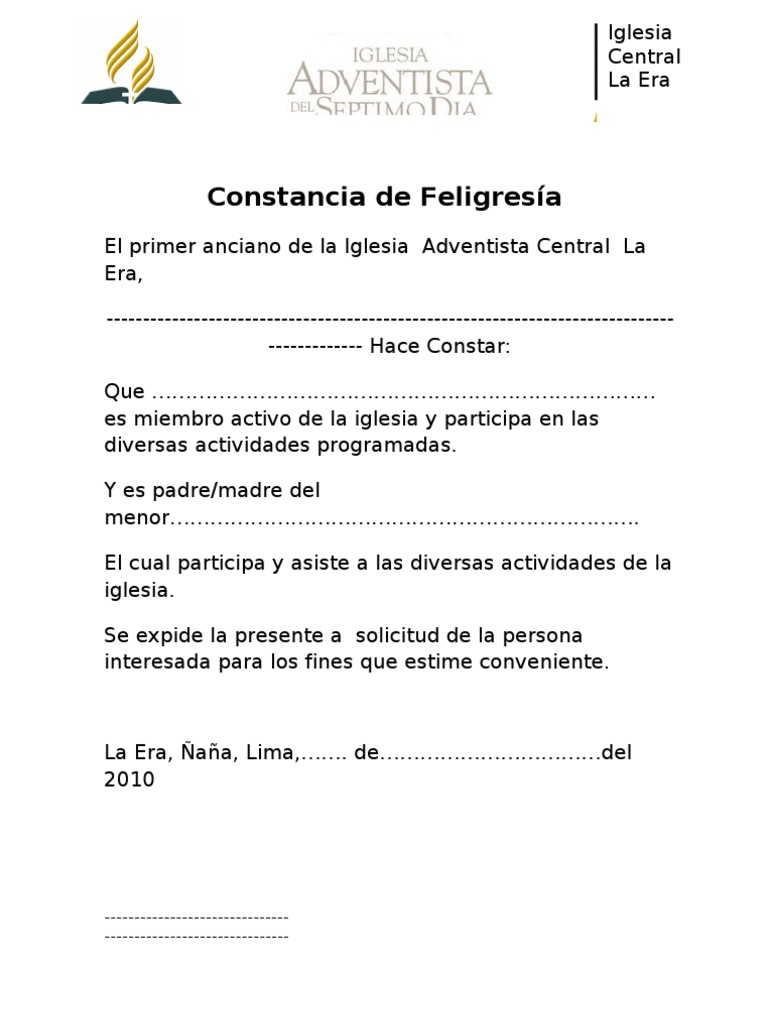 Constancia de Feligresia