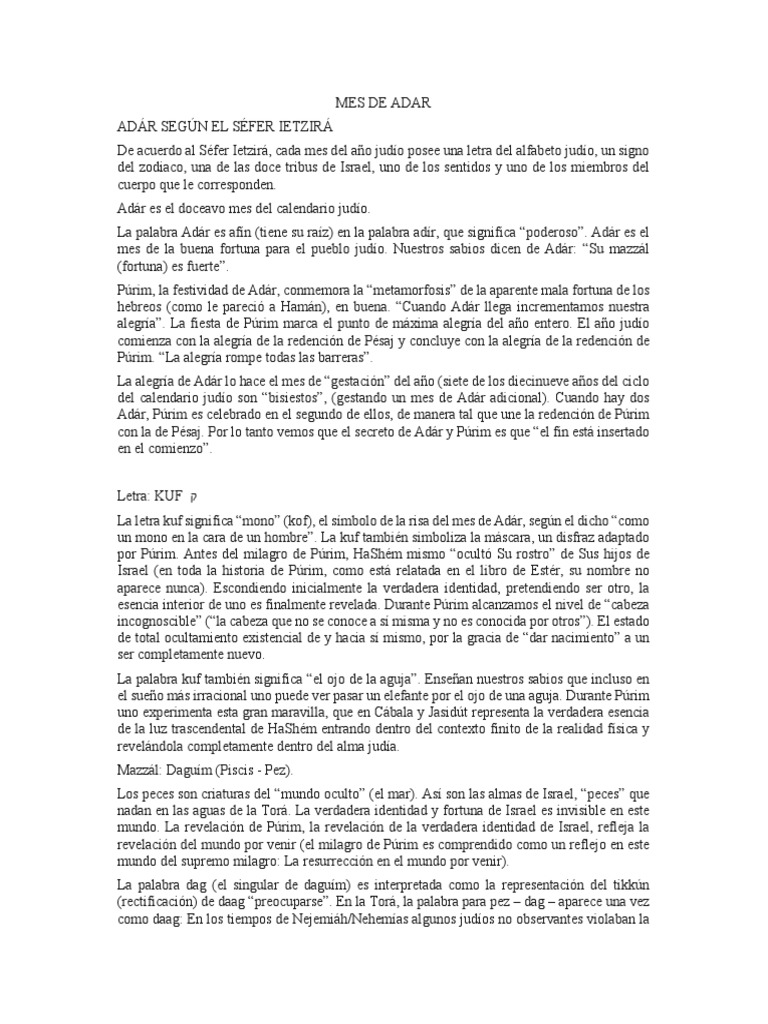 Mes de Adar PDF Calendario hebreo Pascua