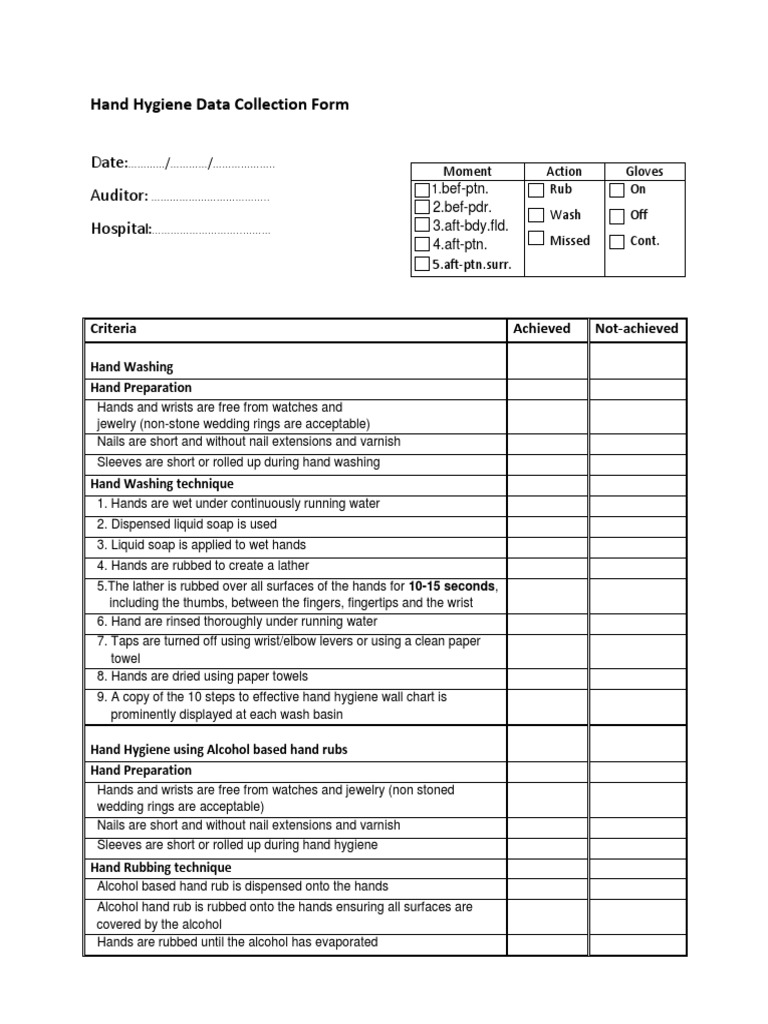 Hand Hygiene Collection Form PDF | PDF