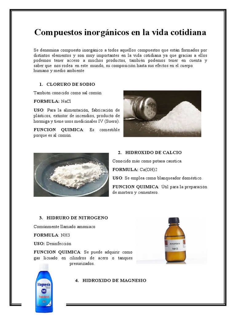 Compuestos Inorgánicos Cotidianos | PDF | Calcio | Agua