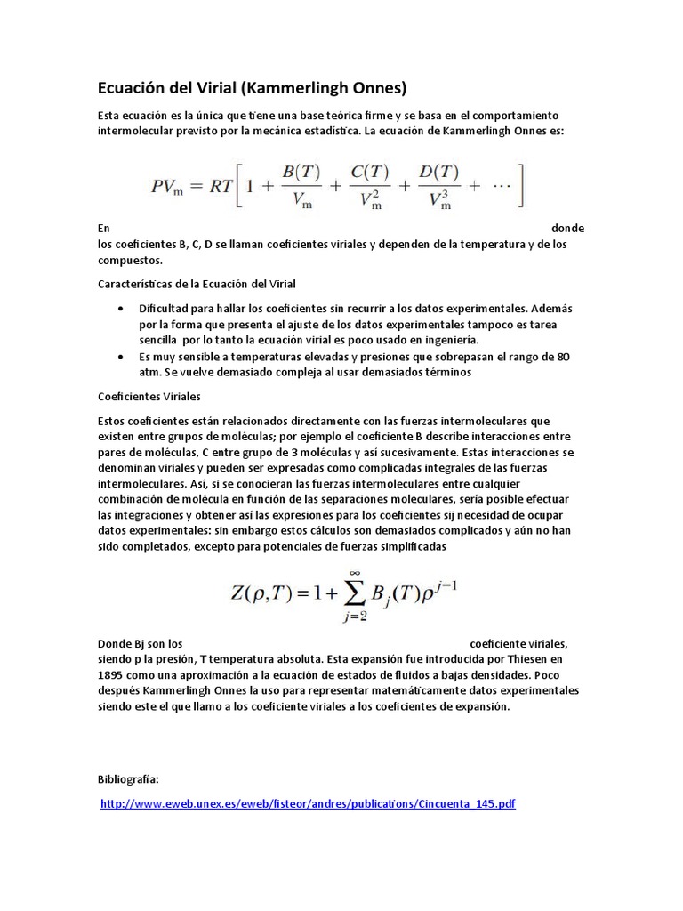 Ecuación Del Virial | PDF