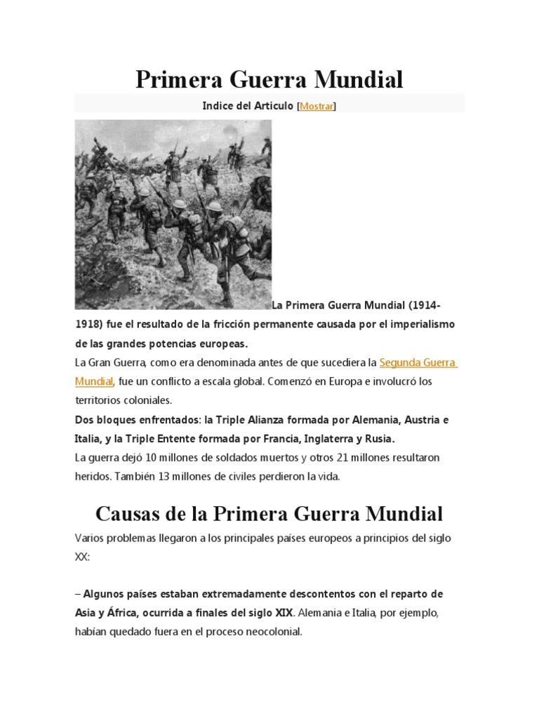 Causas y desarrollo de la Primera Guerra Mundial | PDF | Austria ...