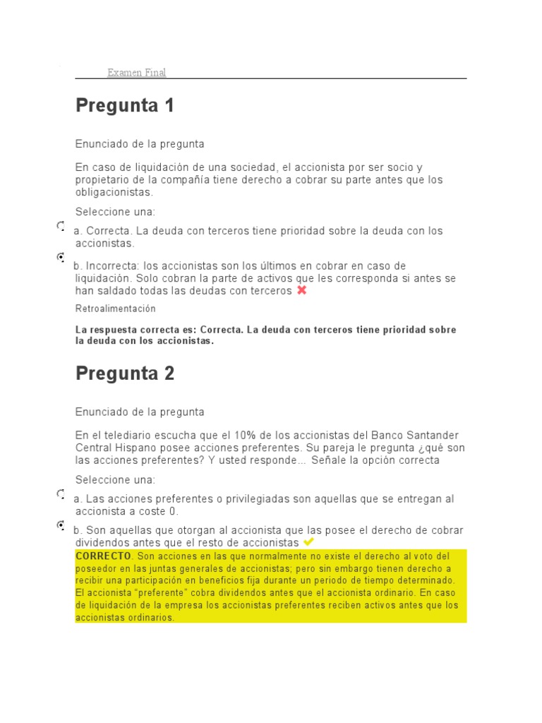 Examen Final de Finanzas Corporativas | PDF | Compartir (Finanzas ...