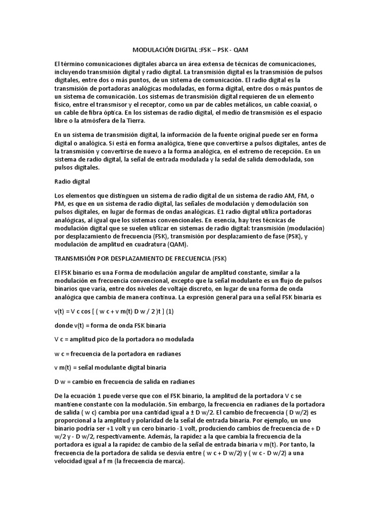 Modulacion | PDF | Tecnología de radio | Ingeniería en telecomunicaciones