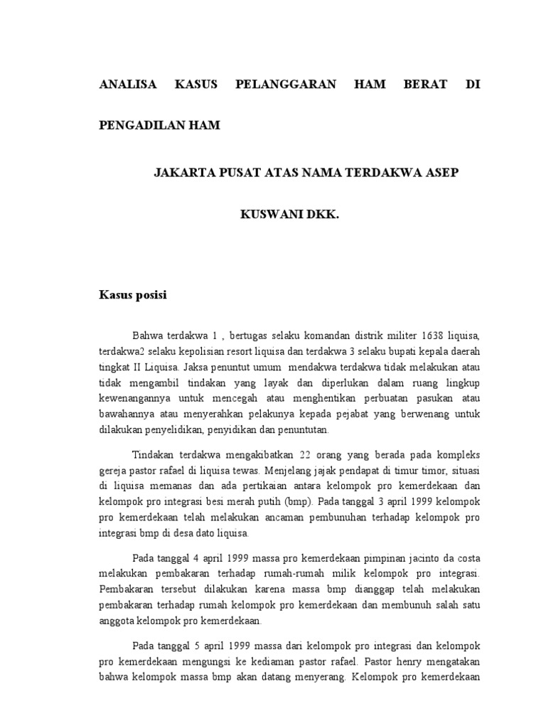 Analisa Kasus Pelanggaran Ham Berat Di Pengadilan Ham