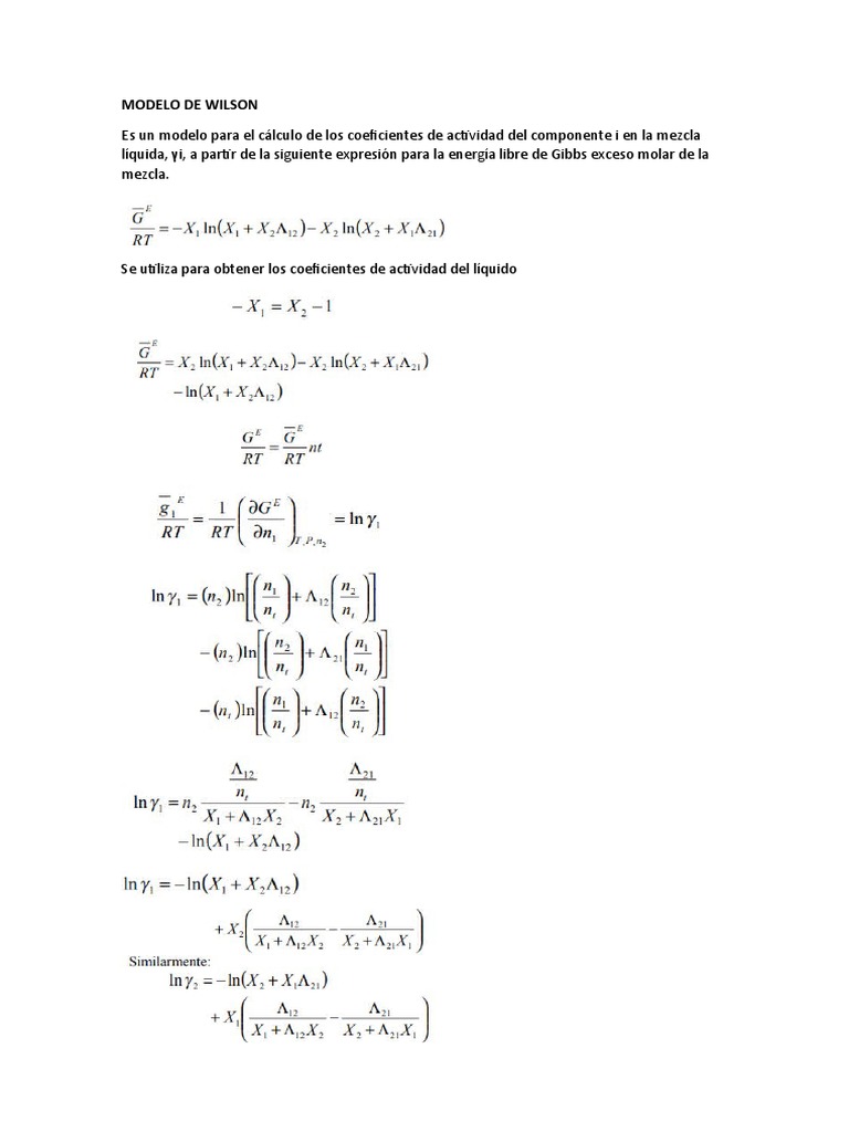 Modelo de Wilson: Coeficientes de Actividad | PDF