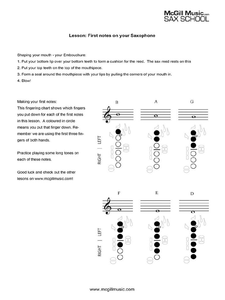 First Notes On Saxophone McGill Music Sax School PDF PDF