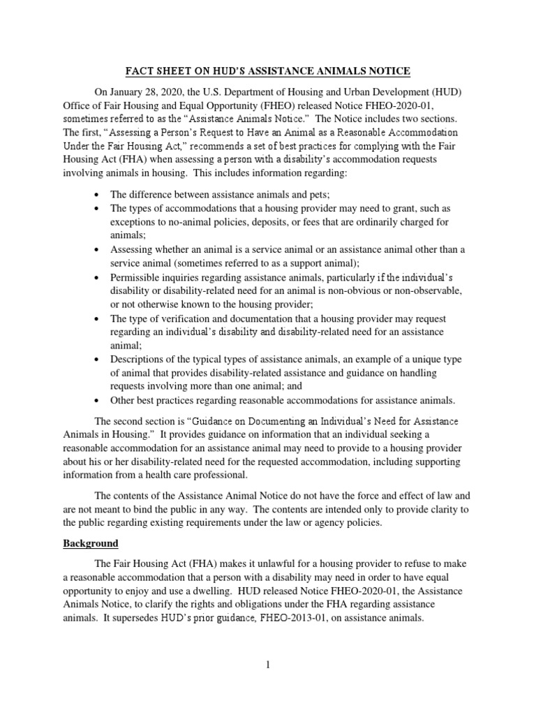 HUD Assistance Animals Guidelines | PDF | Disability | Complaint