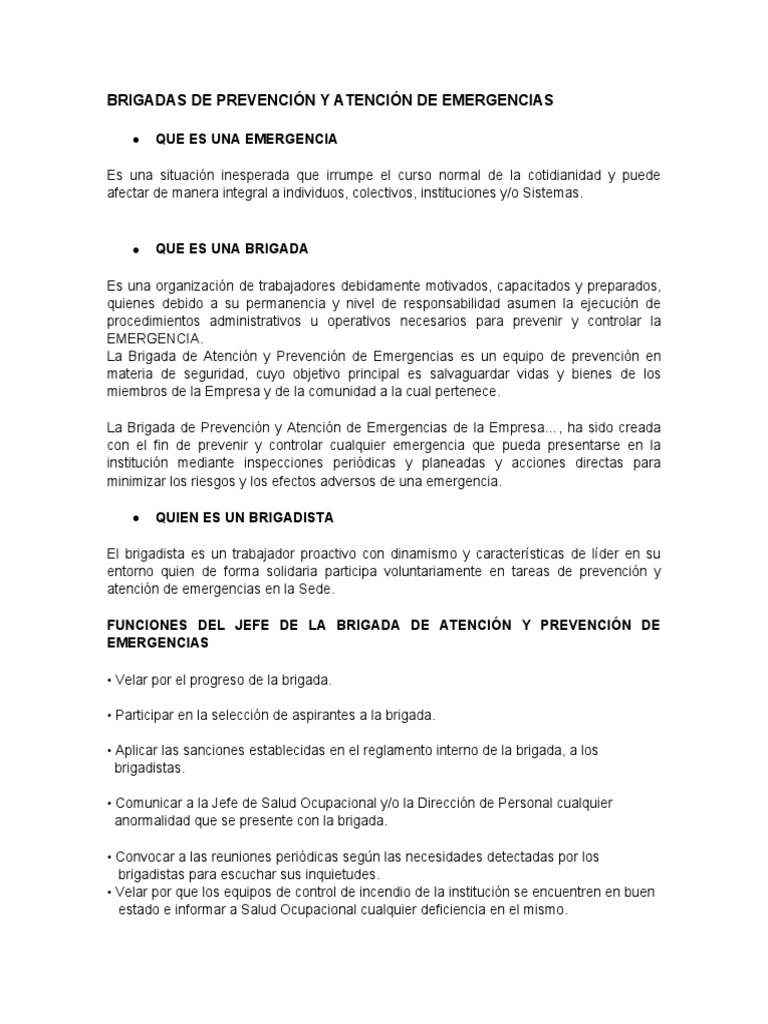 Brigadas de Prevención y Atención de Emergencias | PDF | Seguridad y ...