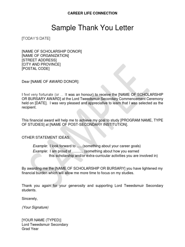 Student Thank You Letter Sample CLC 11 PDF Academia Students