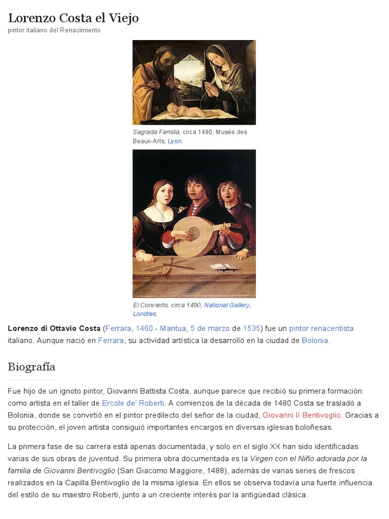 Lorenzo Costa: Pintor Renacentista Italiano | PDF | Pintores | Pintores  italianos, image size:768x1024