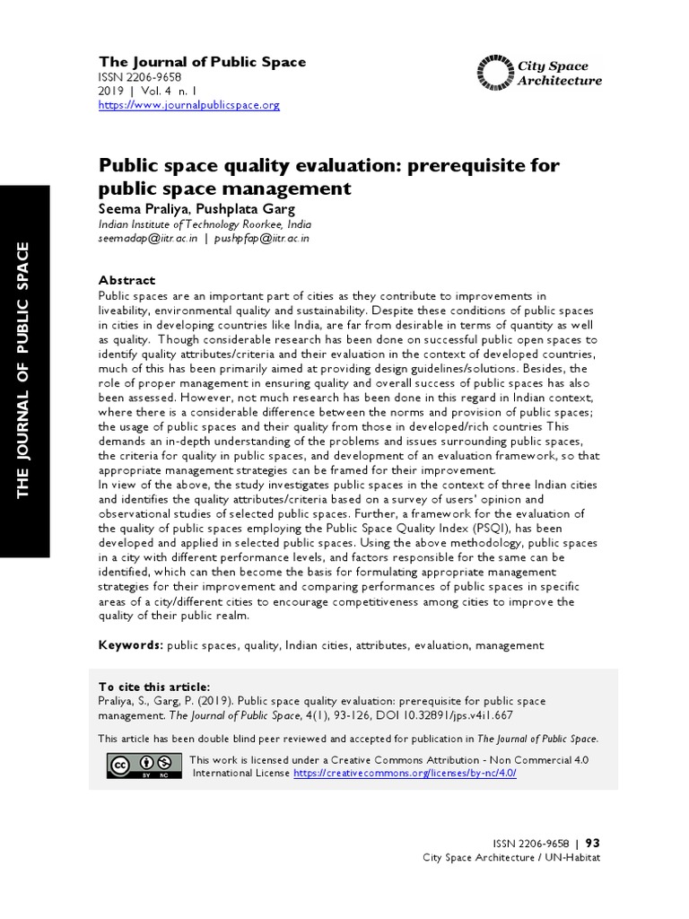 Public Space Quality Evaluation Prerequisite For P | PDF | Parks ...