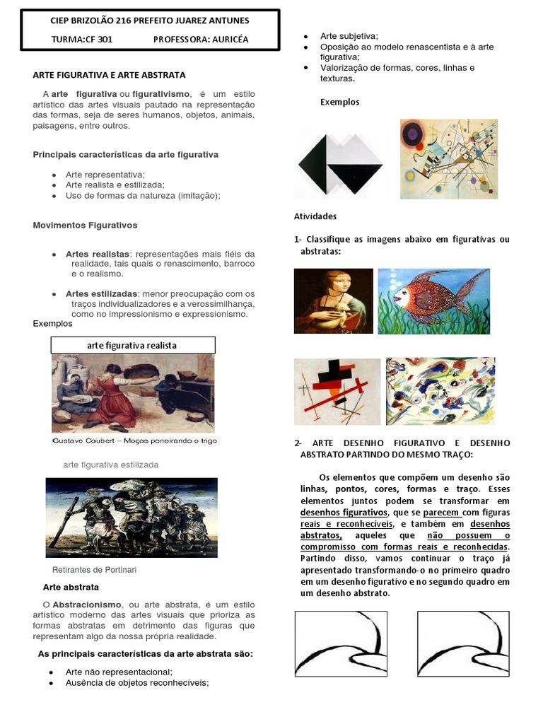 Arte Figurativa e Abstrata: Atividades | PDF | Arte abstrata | Realismo ...