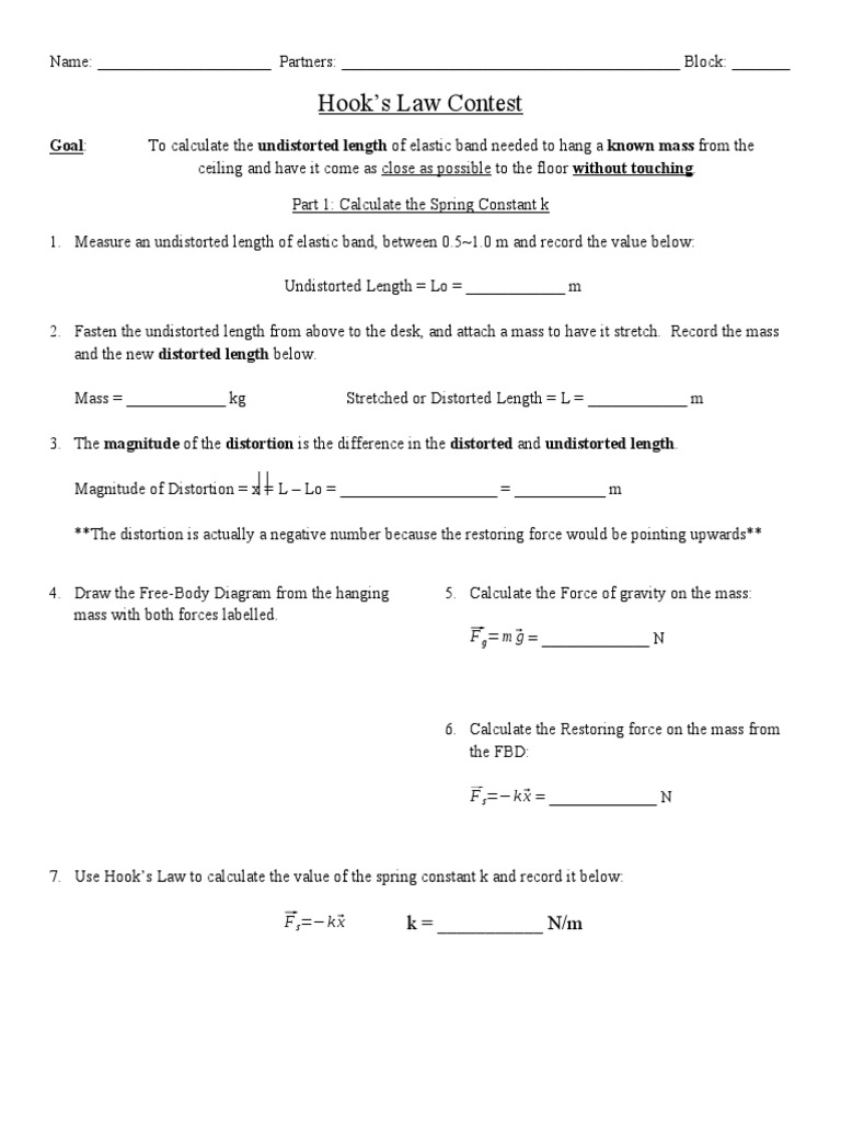 Hook's Law Contest | PDF | Mass | Metrology