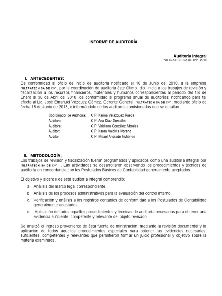Practica Informe de Auditoria | PDF | Auditoría | Contabilidad