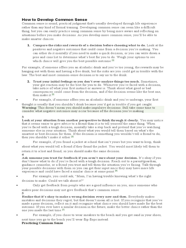 Developing Practical Common Sense | PDF | Common Sense | Choice